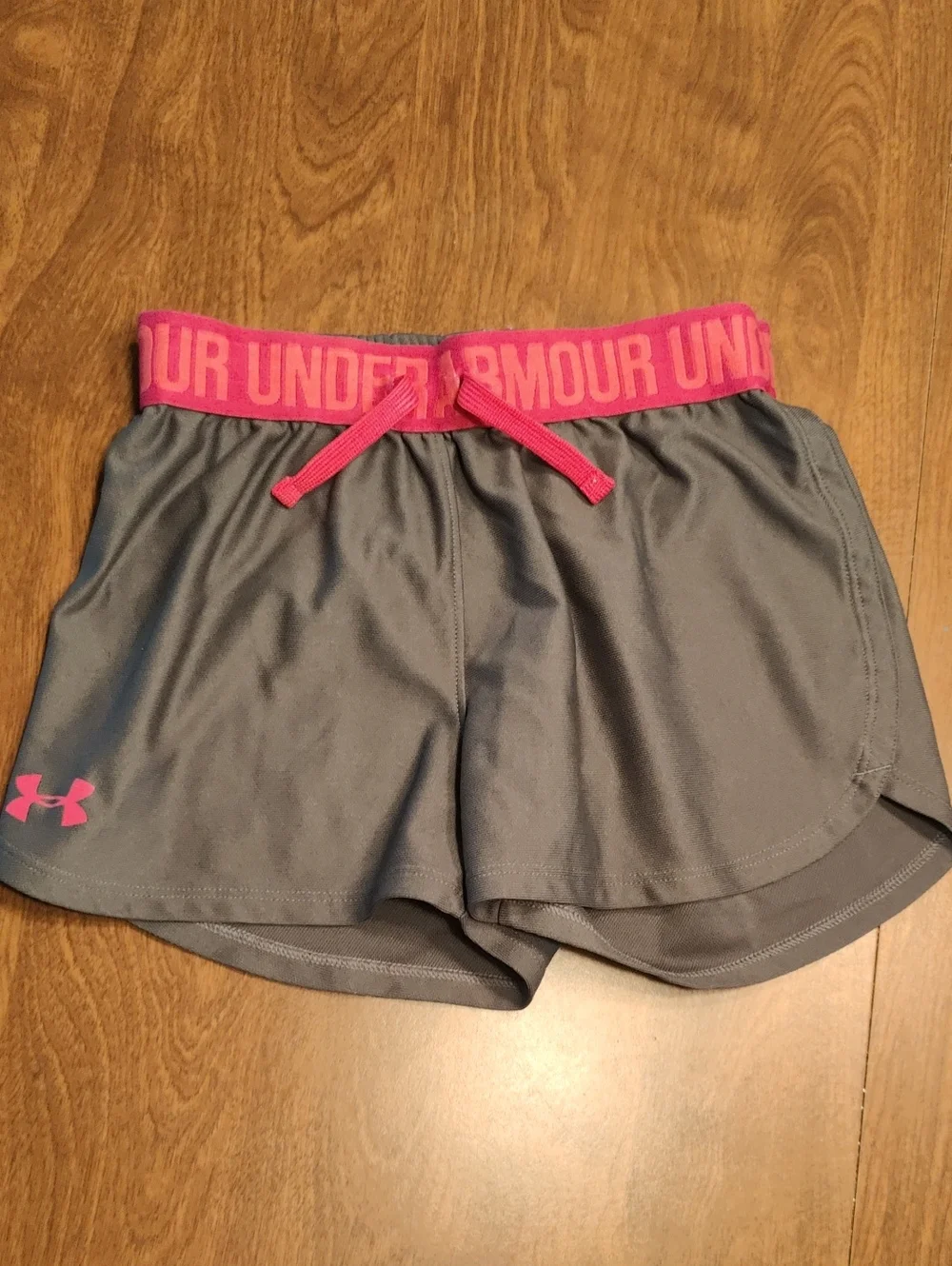 Under Armour Gray Athletic Shorts with Pink Waistband